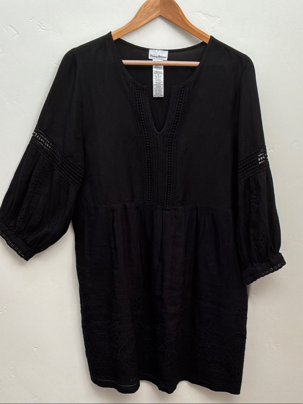 Tommy Bahama Black Crochet-Trim Tunic